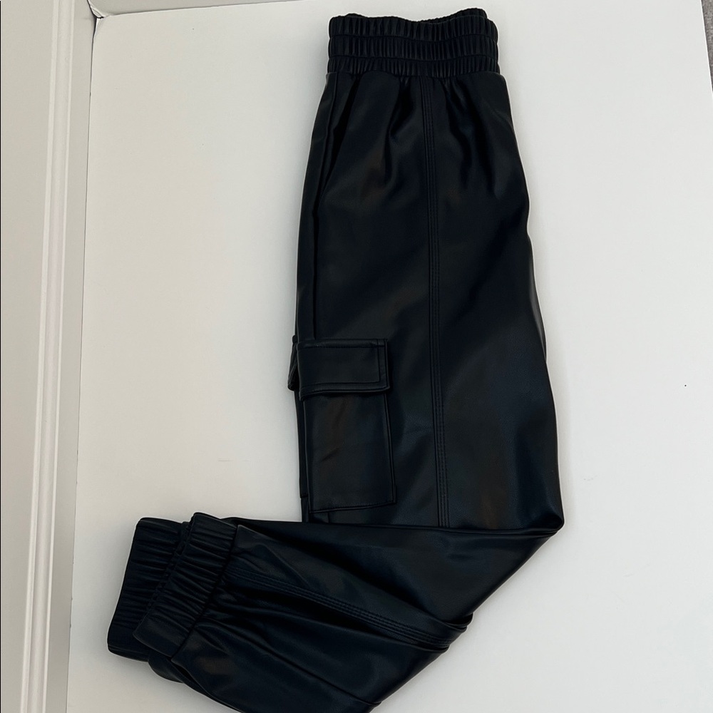 Loft Black Faux Leather Jogger Pants